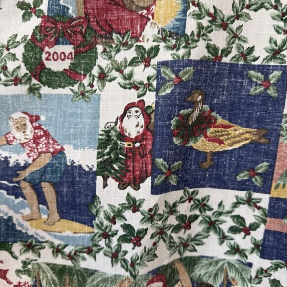 2004 Reyn Spooner Quilt Santa Mele Kalikimaka Popover Hawaiian Christmas Large - Picture 9 of 12